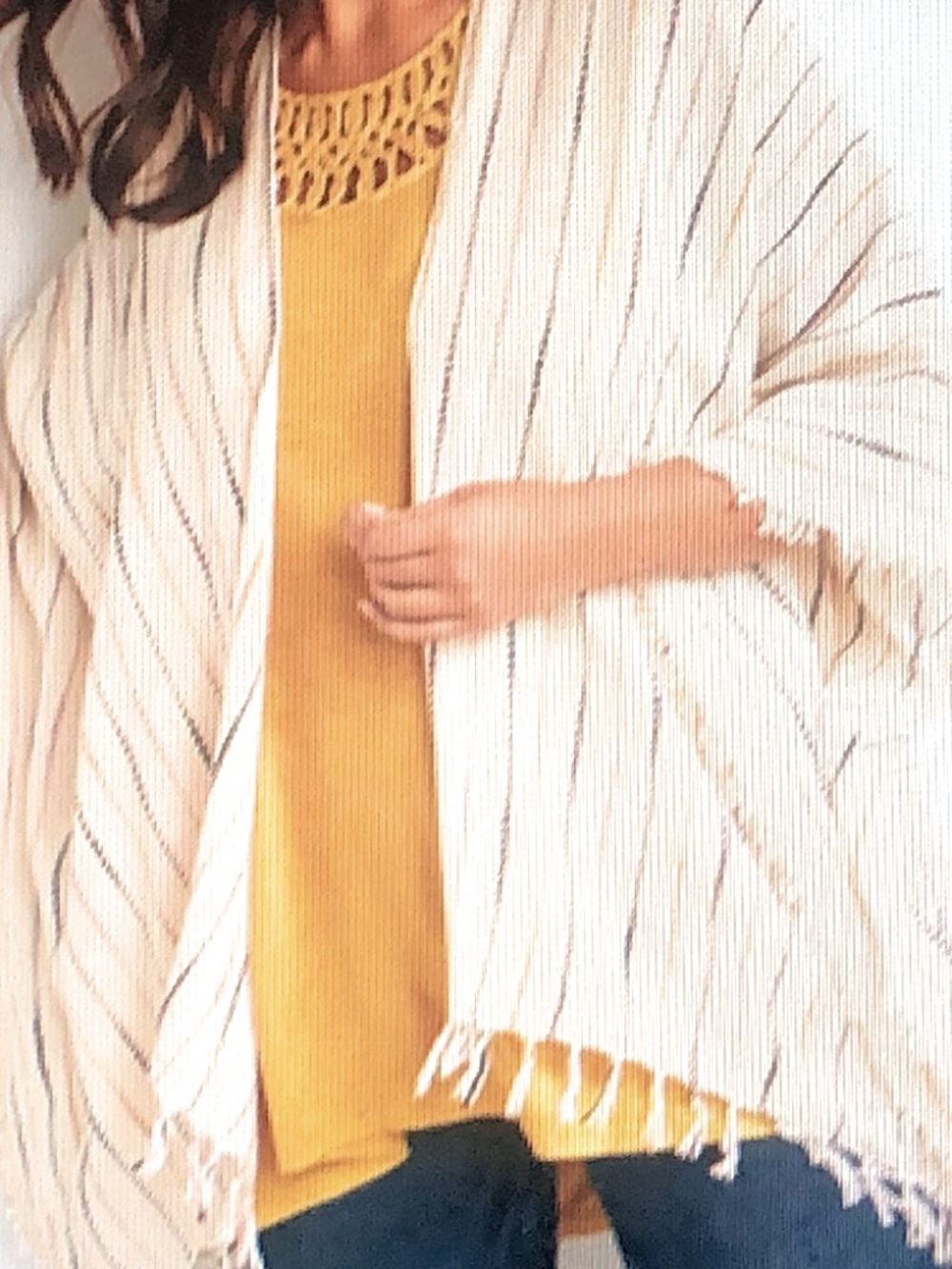 Lane Bryant - Tassel Lightweight Embroidered Woven Striped Overpiece - One Size